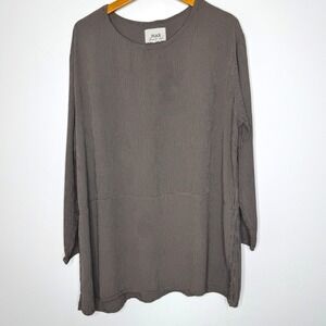 Flax micro gingham check rayon tunic top Small Brown‎